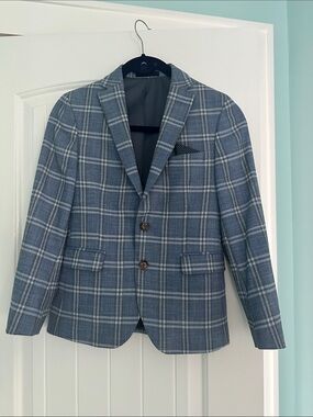 Ralph Lauren Blue Plaid Windowpane Kids Sport Coat with White Calvin Klein Shirt